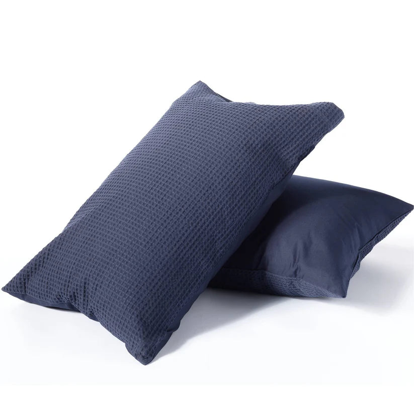 Night Lark® Natural 100% Cotton Waffle Pair of Pillowcases - Navy House, Home & Garden