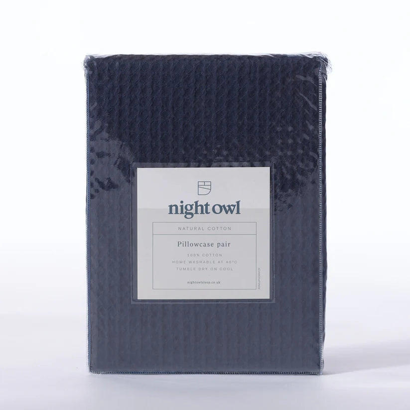Night Lark® Natural 100% Cotton Waffle Pair of Pillowcases - Navy House, Home & Garden