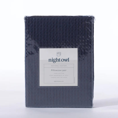 Night Lark® Natural 100% Cotton Waffle Pair of Pillowcases - Navy House, Home & Garden