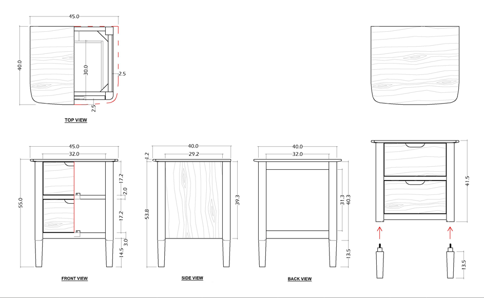 Norway Walnut Wooden Bedside Table Fishe and Lilly