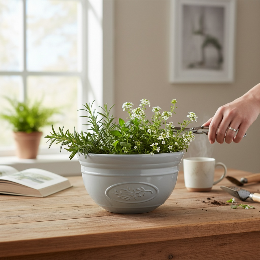 Olive Decorative Planter Bowl 30cm - Grey AK Kin Garden Supplies