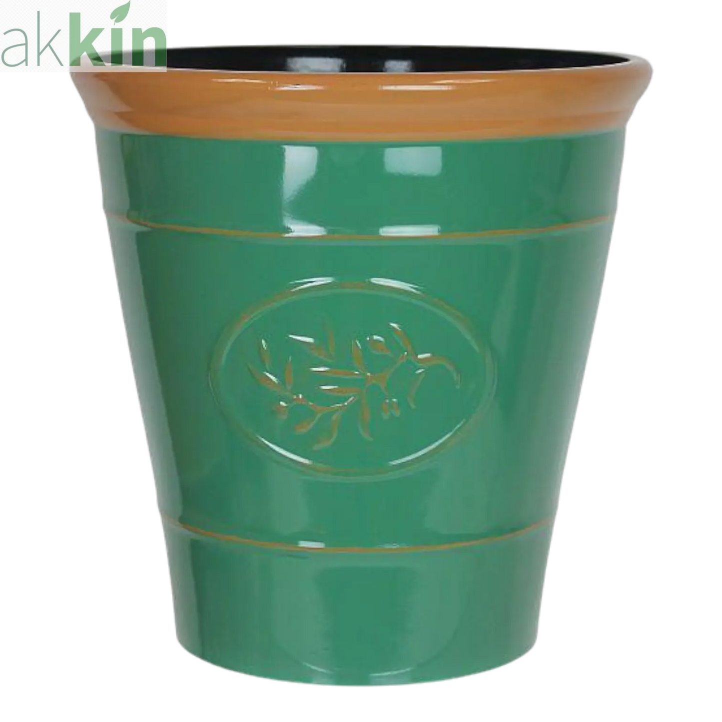 Olive Planter 23cm - Dark Green / Brown Rim AK Kin Garden Supplies