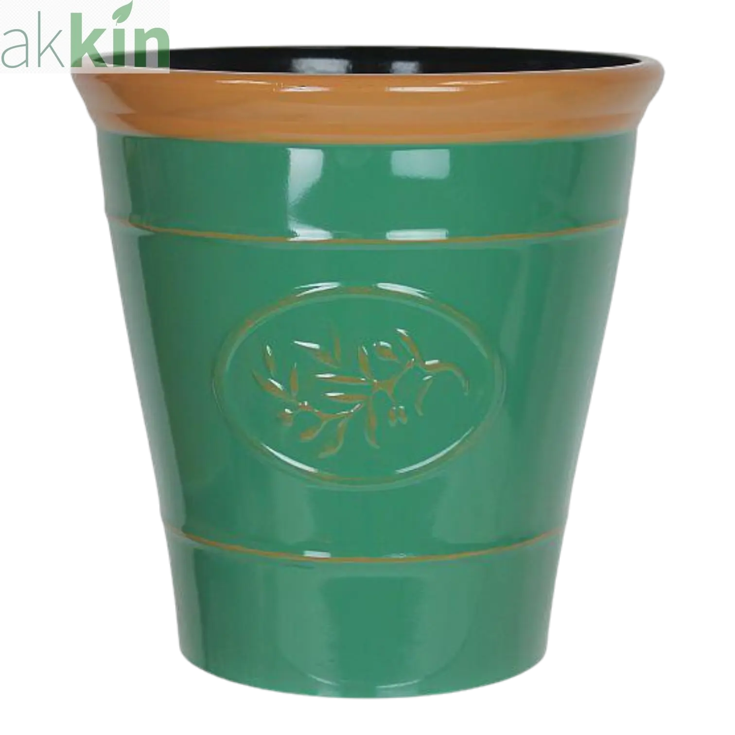 Olive Planter 23cm - Dark Green / Brown Rim AK Kin Garden Supplies