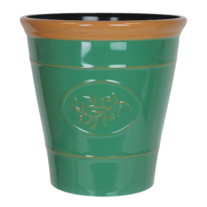 Olive Planter 23cm - Dark Green / Brown Rim AK Kin Garden Supplies
