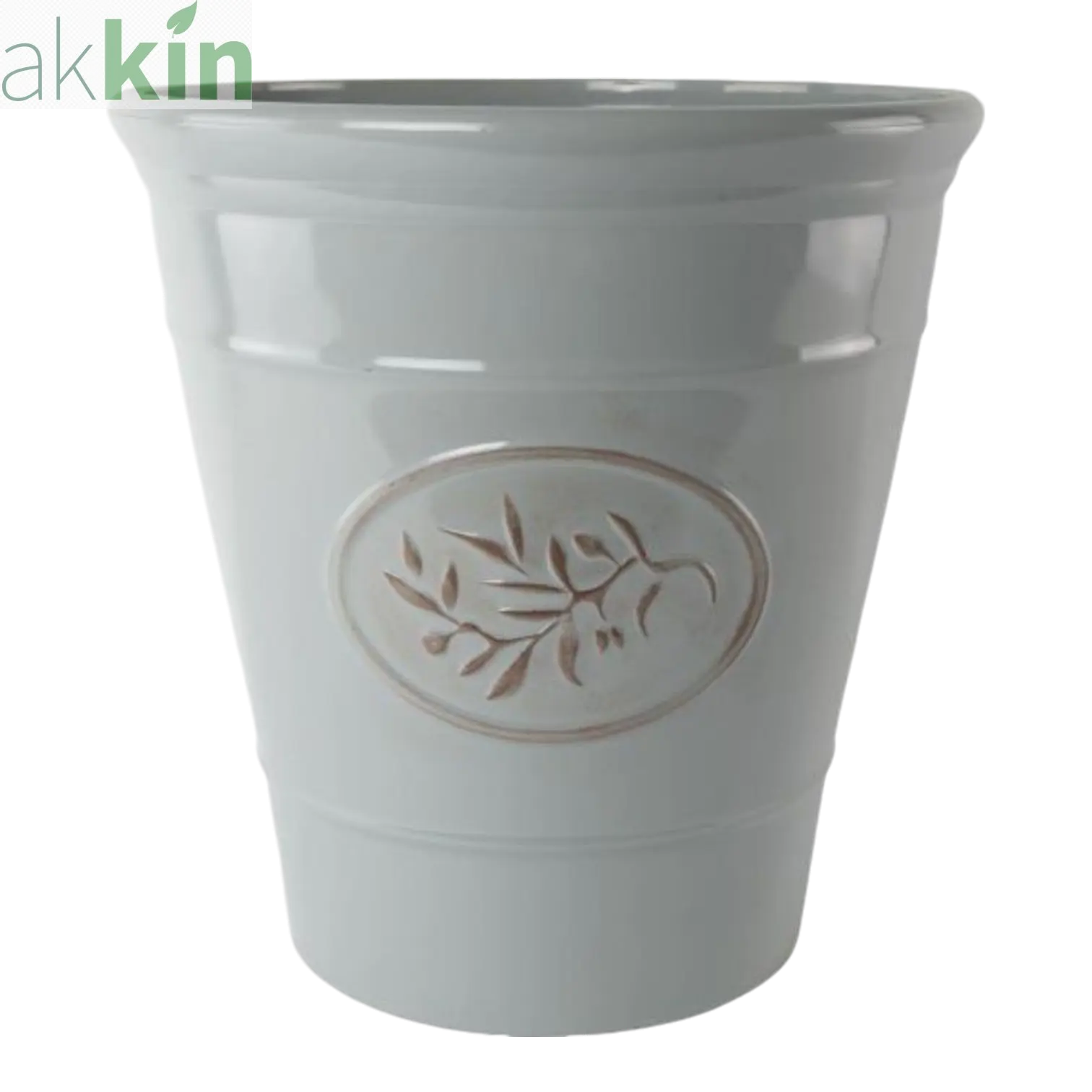 Decorative Olive Plant Pot 23cm Grey Round Plastic Planter for Indoor & Outdoor Use - AK Kin Garden Supplies