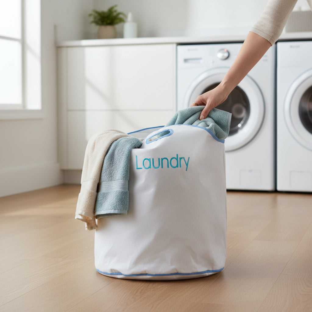 Oxford Laundry Bag – White with Blue Trim House, Home & Garden