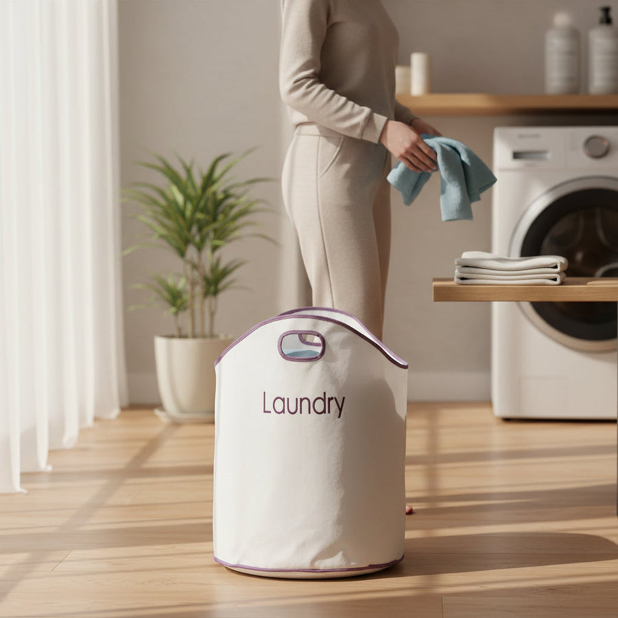 Oxford Laundry Bag – White with Purple Trim House, Home & Garden