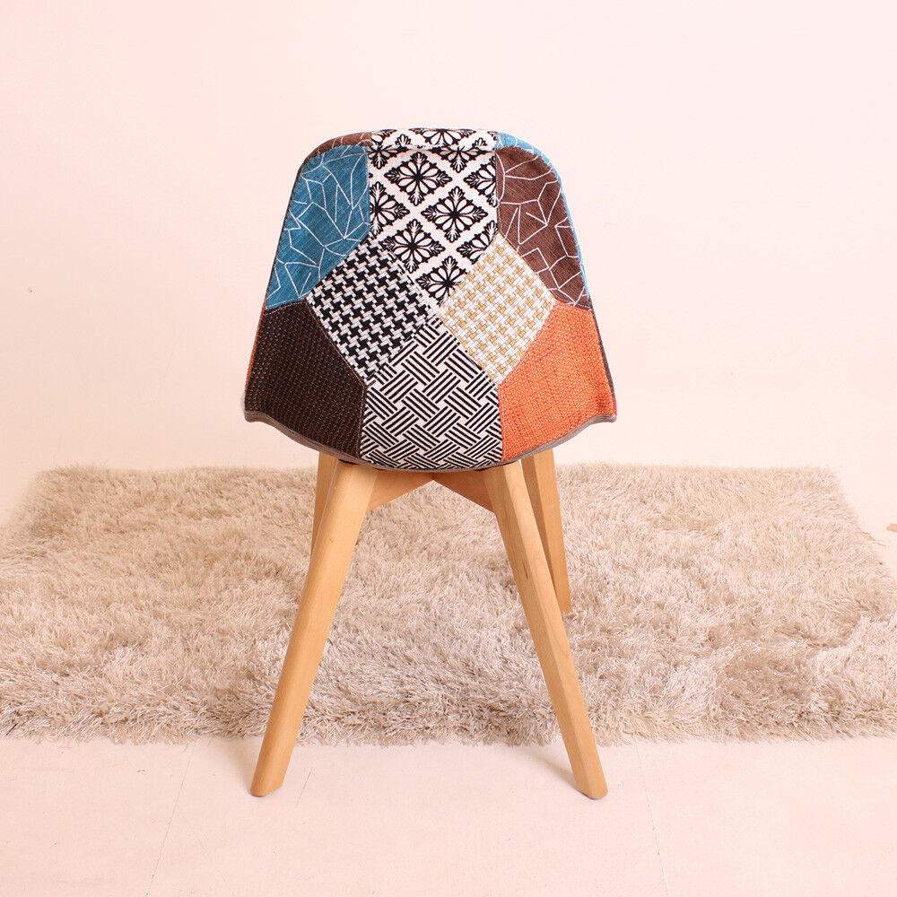 Patchwork Halo Dining Set Includes a Black Dining Table & Set of 4 Multicolour Fabric Chairs PN Home