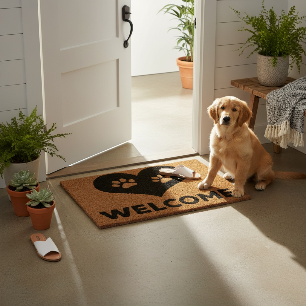 Paw Heart Coir & Rubber Doormat H2 x D40 x W60 House, Home & Garden