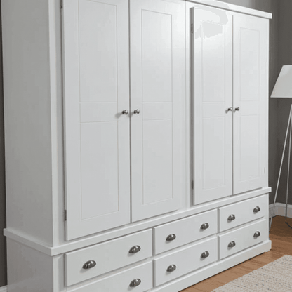 Pine Wooden Wardrobe 6 Drawers 4 Doors – Solid FSC-Certified Wood, Available in White, Grey & Dark Grey UK Beds Direct ltd