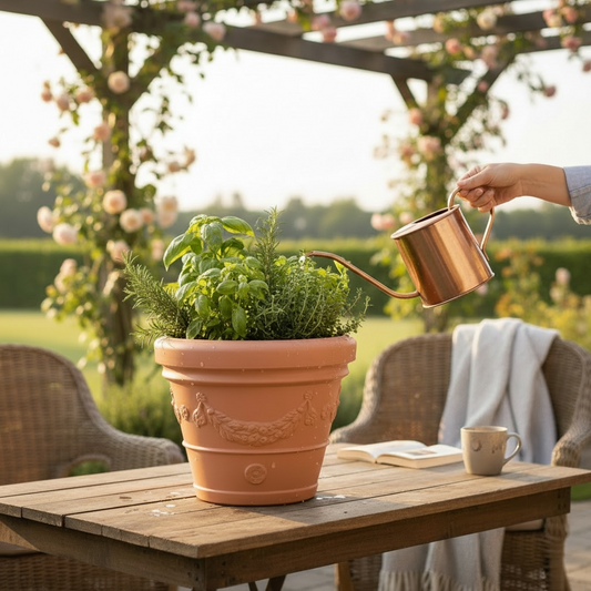 Premium Decorative Plastic Planter Grape Design 22lt - Whitewashed Terracotta Finish AK Kin Garden Supplies