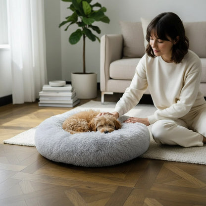 Luxury Soft Donut Dog Bed Cushion Superior Comfort Small 50cm - Light Grey