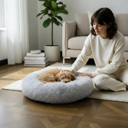 Luxury Soft Donut Dog Bed Cushion Superior Comfort Small 50cm - Light Grey