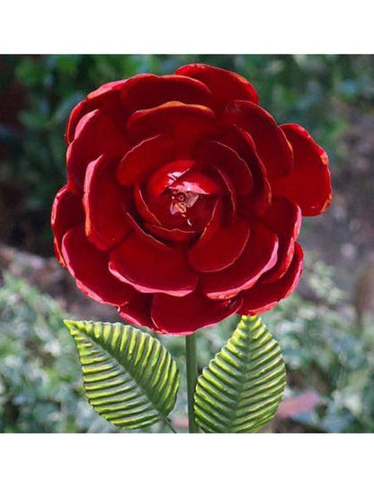 Red Rose Painted Metal Head and Stake AK Kin Garden Supplies