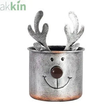 Reindeer metal planter with festive face design, 12cm