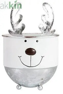 Silver and white reindeer planter with feet, 16cm