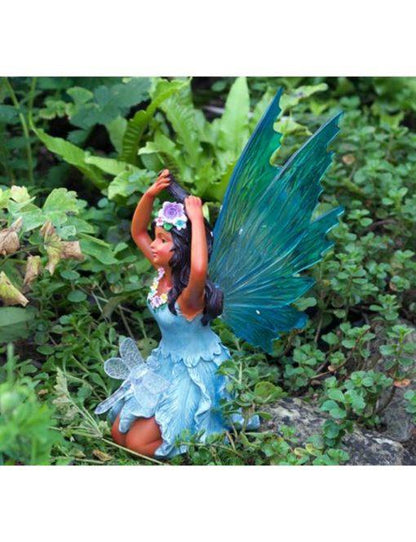 Resin Fairy Figurine in Blue Dress with Solar Lights AK Kin Garden Supplies