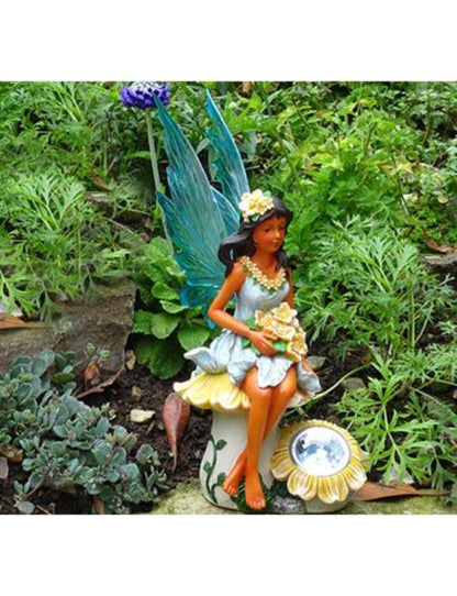 Resin Fairy Sunflower Figurine with Solar Lights AK Kin Garden Supplies