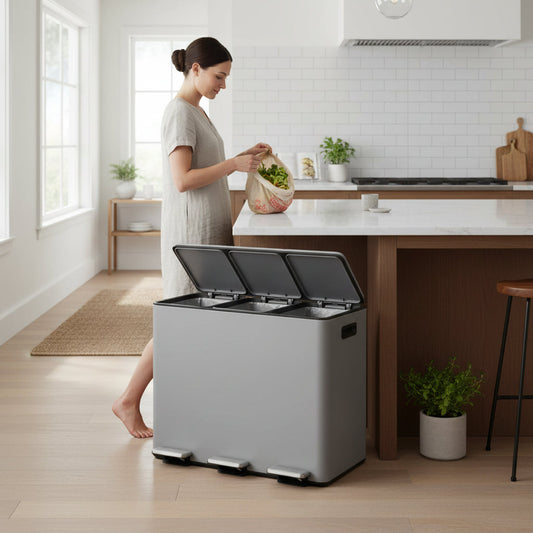 Rex 45L Matte Grey 3-Compartment Recycling Bin House, Home & Garden