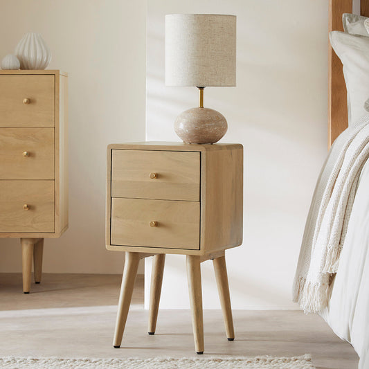 Scandinavian Light Oak Logan Narrow Bedside Table Fishe and Lilly