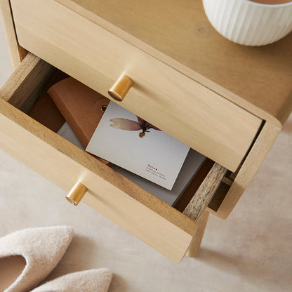 Scandinavian Light Oak Logan Narrow Bedside Table Fishe and Lilly