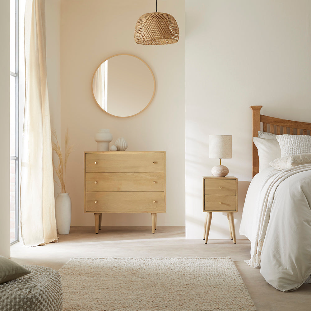 Scandinavian Light Oak Logan Narrow Bedside Table Fishe and Lilly