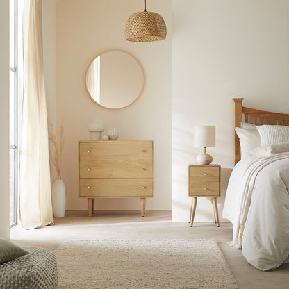 Scandinavian Light Oak Logan Narrow Bedside Table Fishe and Lilly