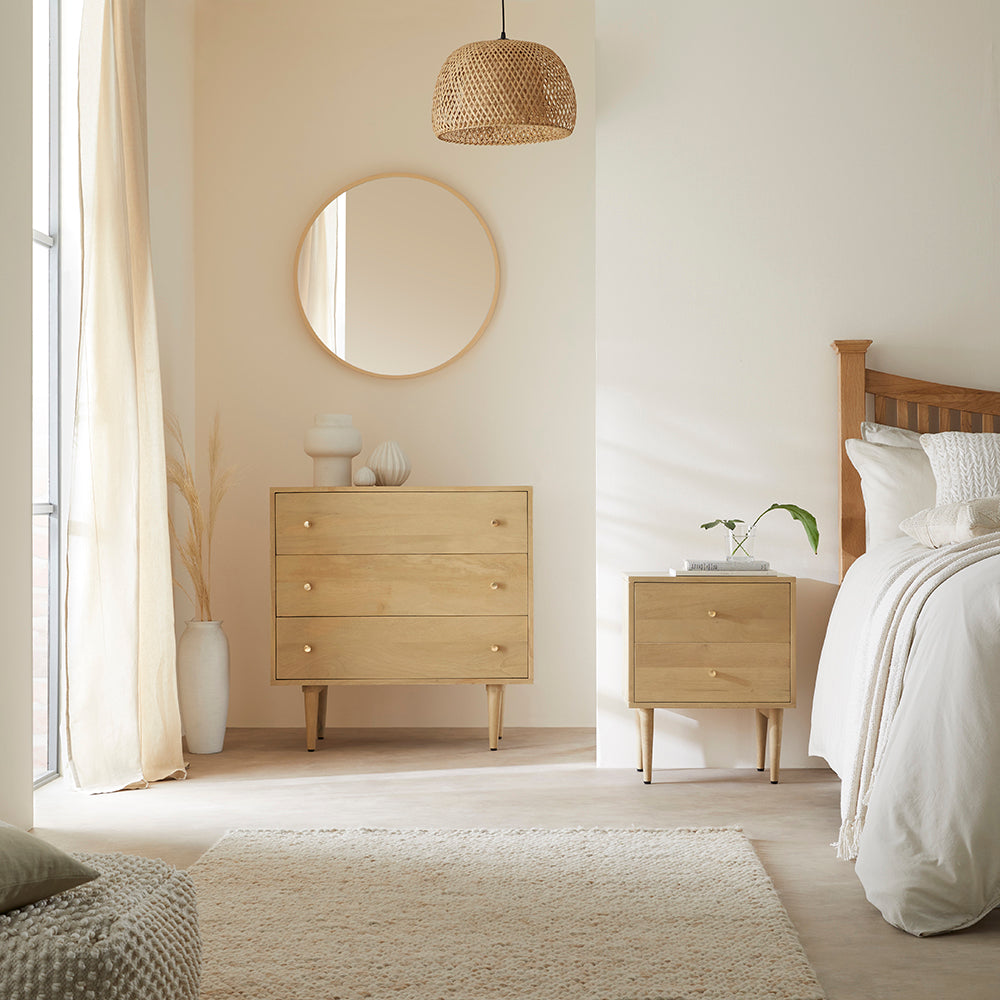 Scandinavian Light Oak Oslo Bedside Table Fishe and Lilly