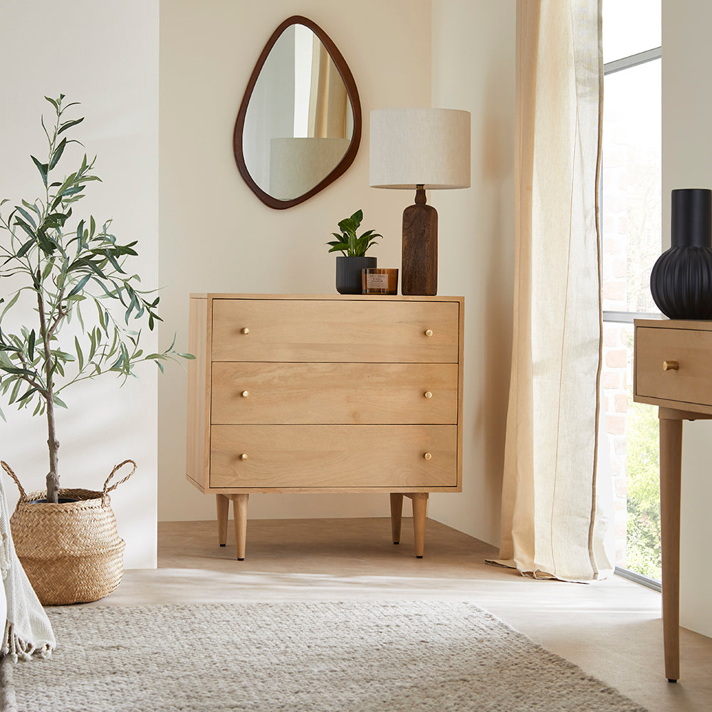 Scandinavian Light Oak Oslo Chest of 3 Drawers Fishe and Lilly