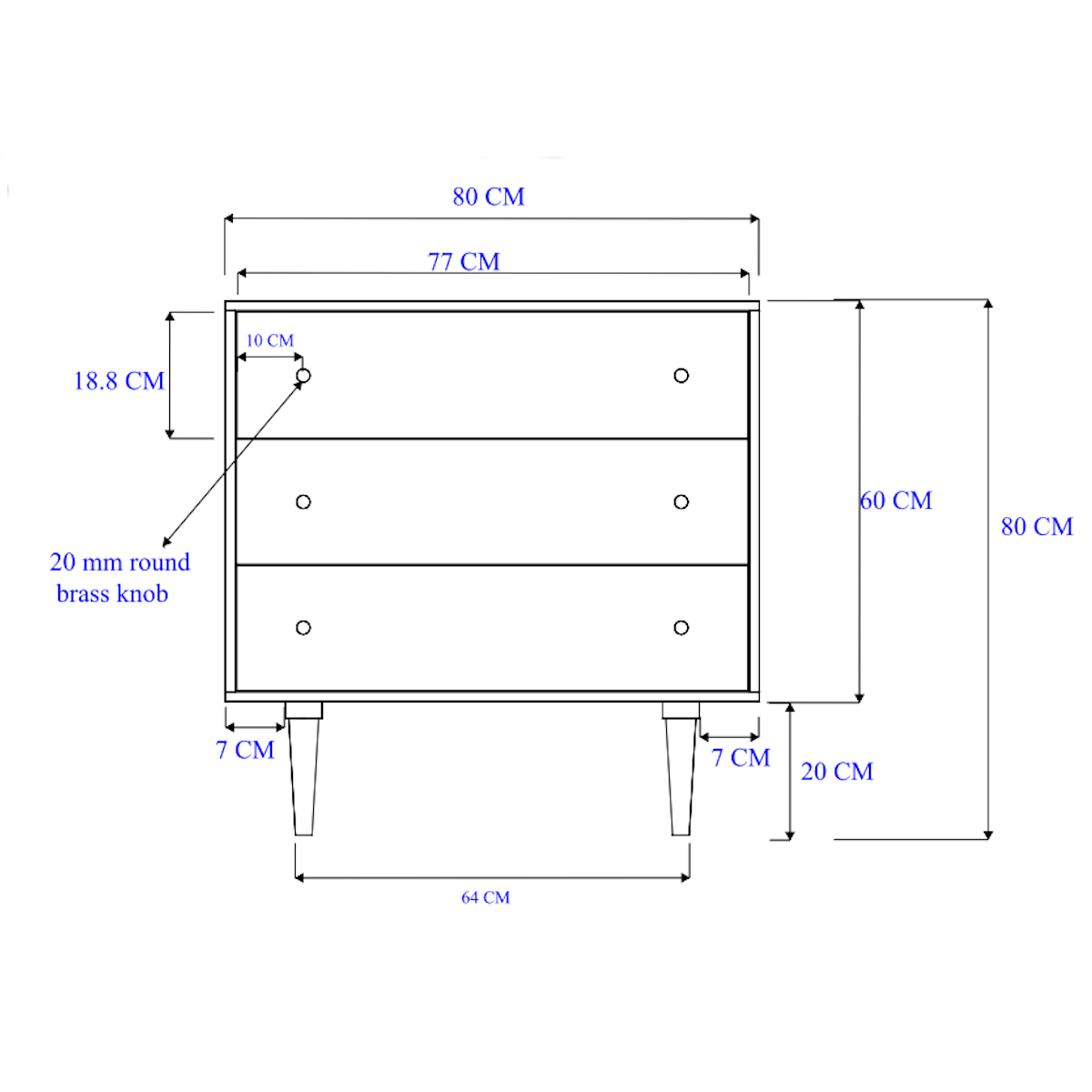 Scandinavian Light Oak Oslo Chest of 3 Drawers Fishe and Lilly