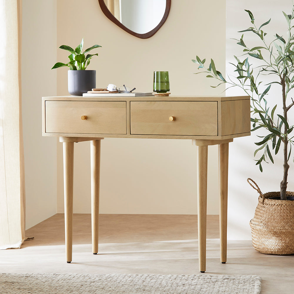 Scandinavian Light Oak Oslo Console, Dressing Table, and Desk Fishe and Lilly