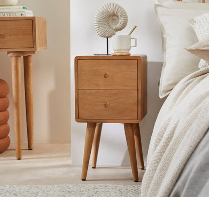 Scandinavian Light Walnut Logan Narrow Bedside Table Fishe and Lilly