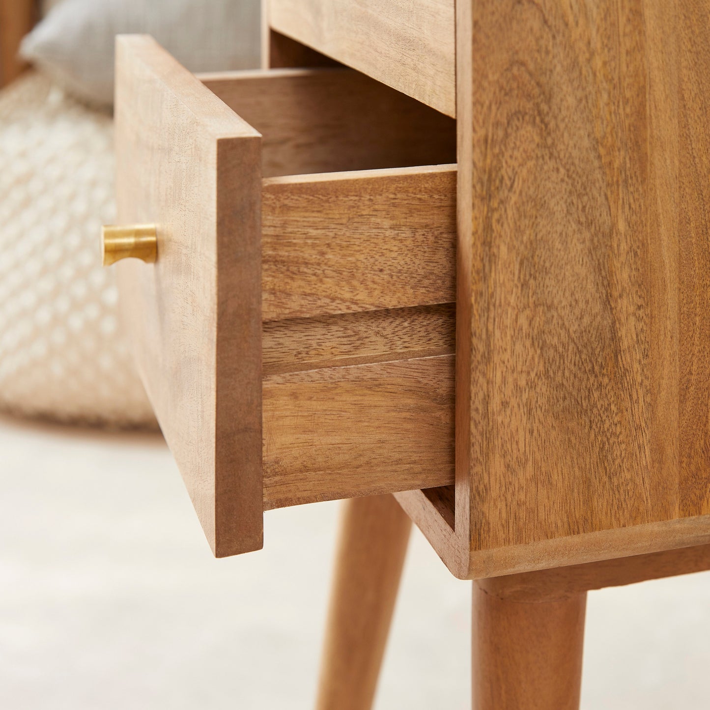 Scandinavian Light Walnut Logan Narrow Bedside Table Fishe and Lilly