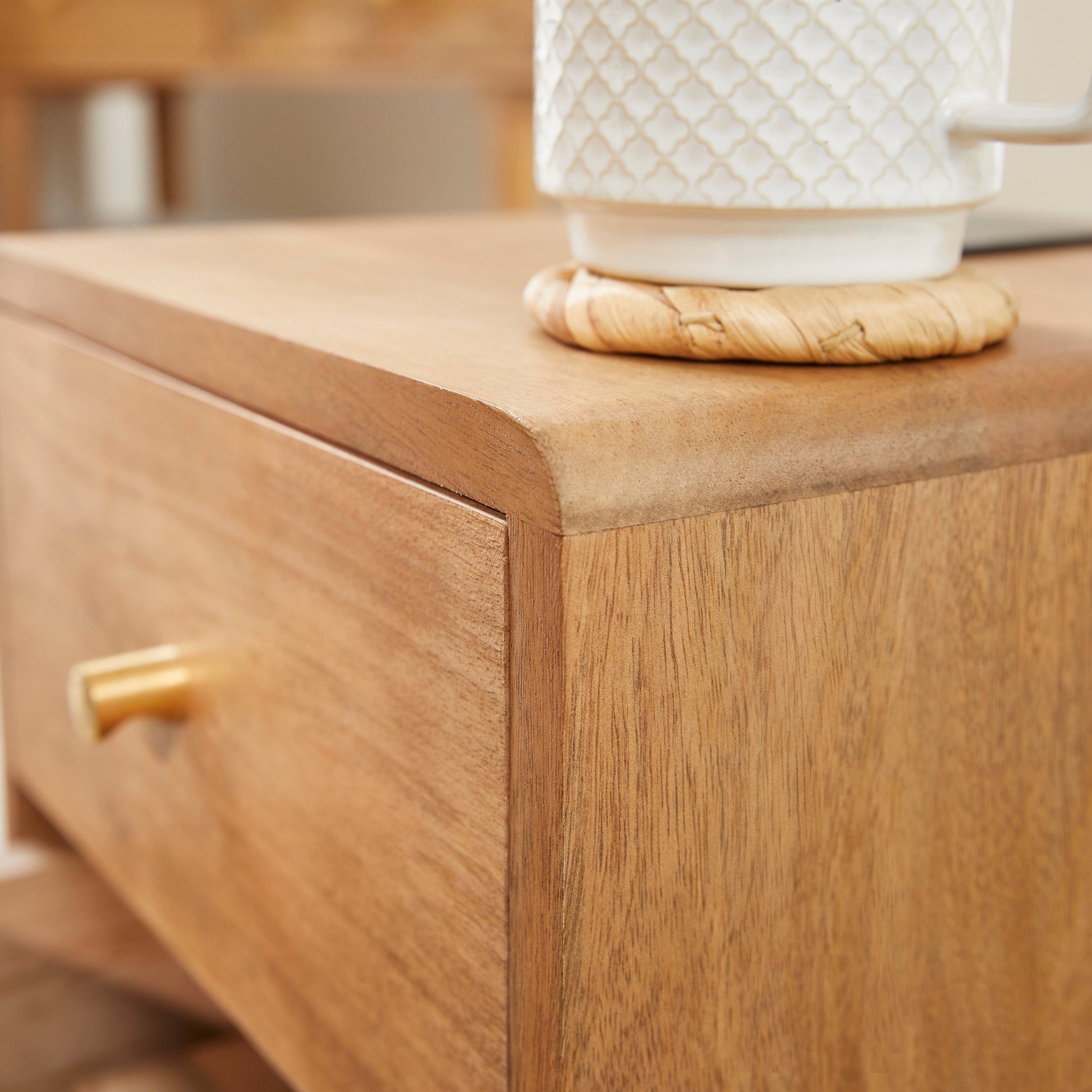 Scandinavian Light Walnut Logan Narrow Bedside Table Fishe and Lilly