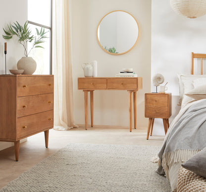 Scandinavian Light Walnut Logan Narrow Bedside Table Fishe and Lilly