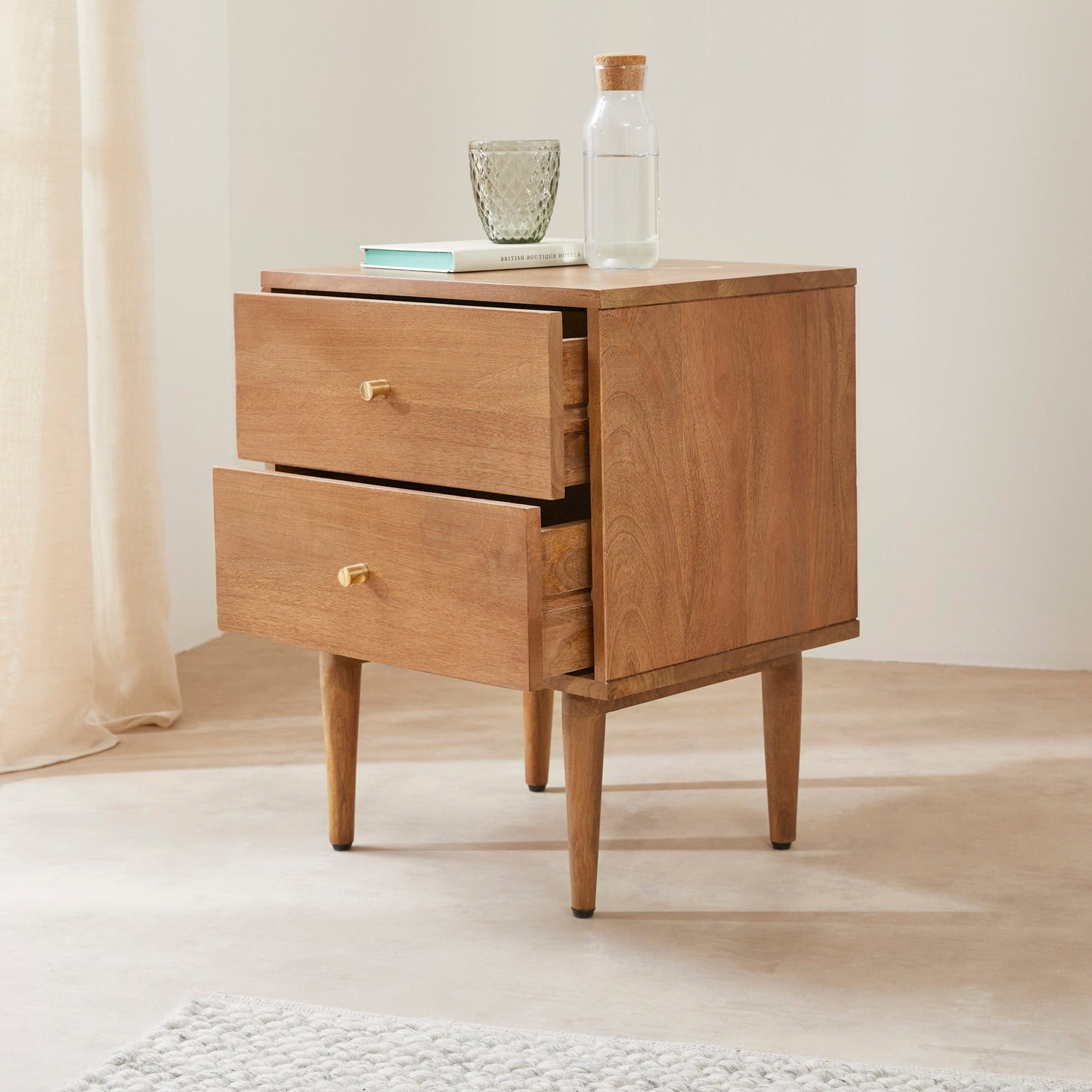 Scandinavian Light Walnut Oslo Bedside Table Fishe and Lilly