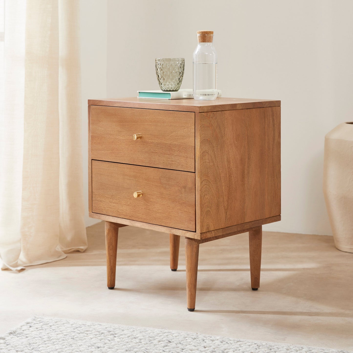 Scandinavian Light Walnut Oslo Bedside Table Fishe and Lilly