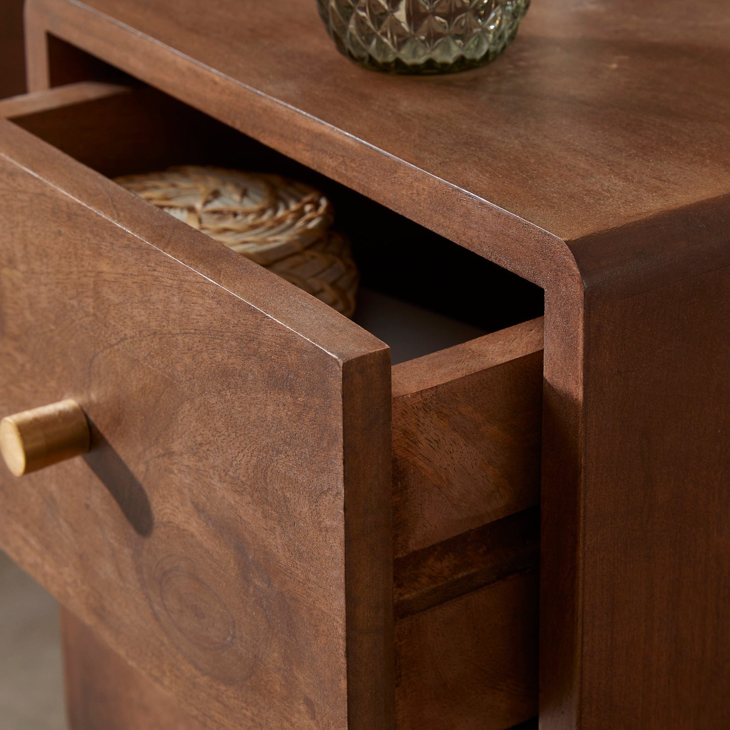 Scandinavian Walnut Logan Narrow Bedside Table Fishe and Lilly