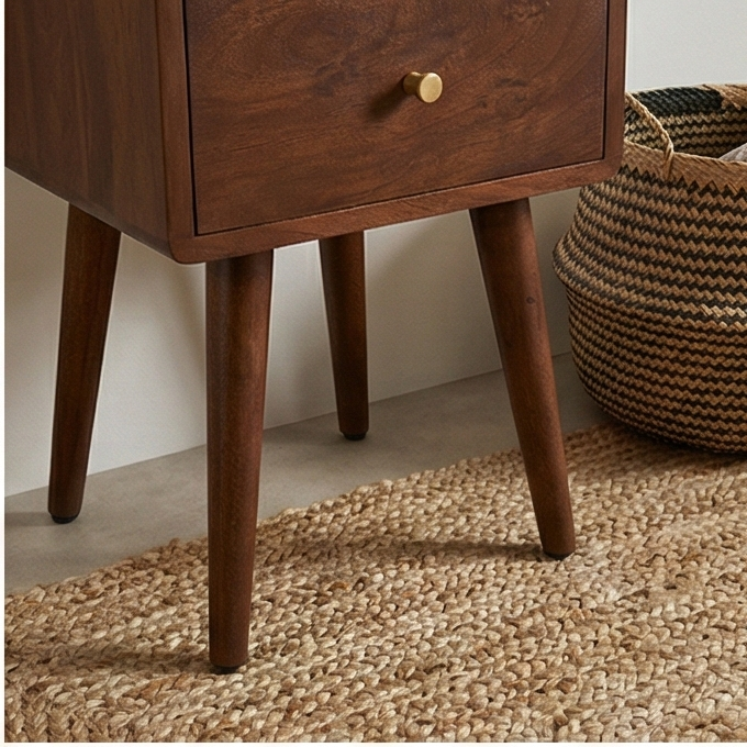 Scandinavian Walnut Logan Narrow Bedside Table Fishe and Lilly