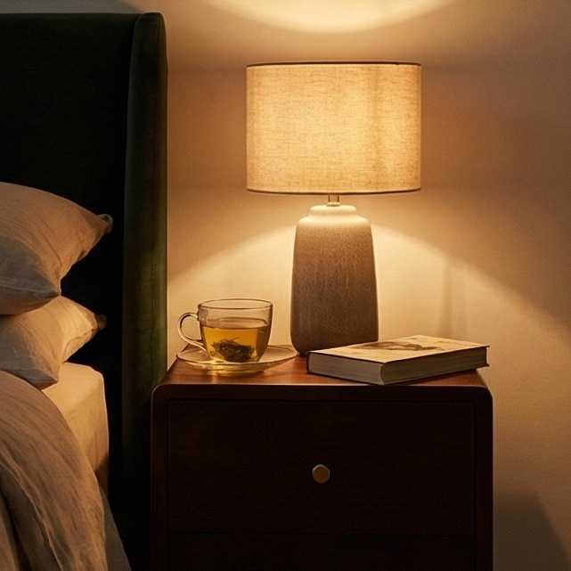 Scandinavian Walnut Logan Narrow Bedside Table Fishe and Lilly