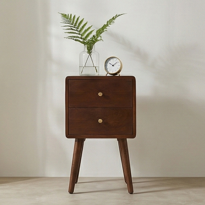 Scandinavian Walnut Logan Narrow Bedside Table Fishe and Lilly