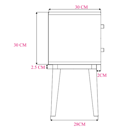 Scandinavian Walnut Logan Narrow Bedside Table Fishe and Lilly