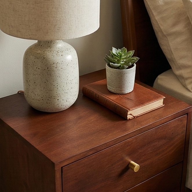 Scandinavian Walnut Oslo Bedside Table Fishe and Lilly