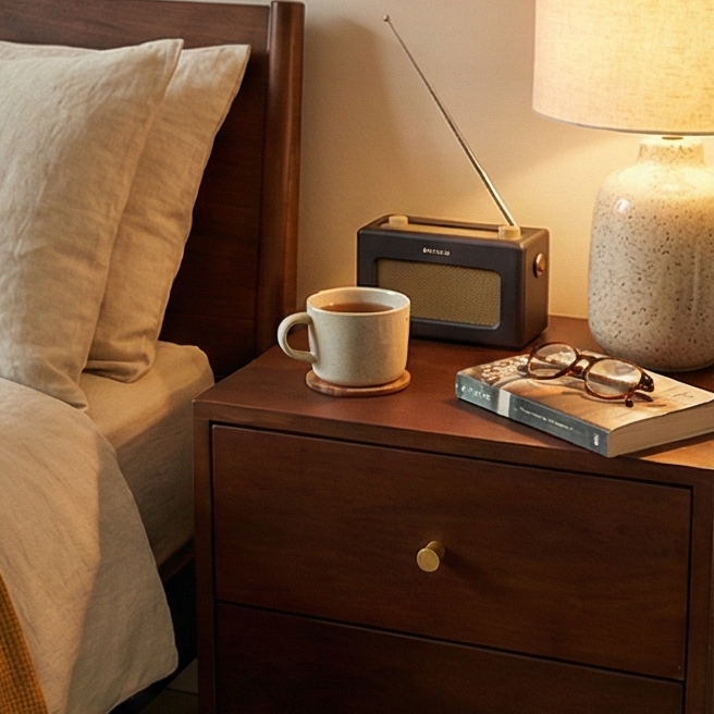 Scandinavian Walnut Oslo Bedside Table Fishe and Lilly