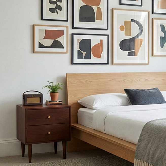 Scandinavian Walnut Oslo Bedside Table Fishe and Lilly