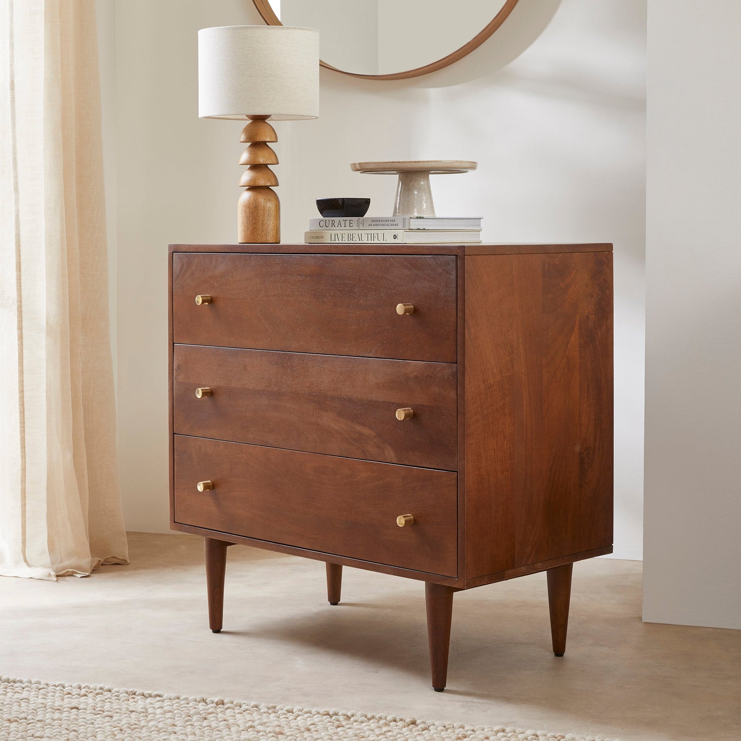 Scandinavian Walnut Oslo Chest of 3 Drawers Fishe and Lilly