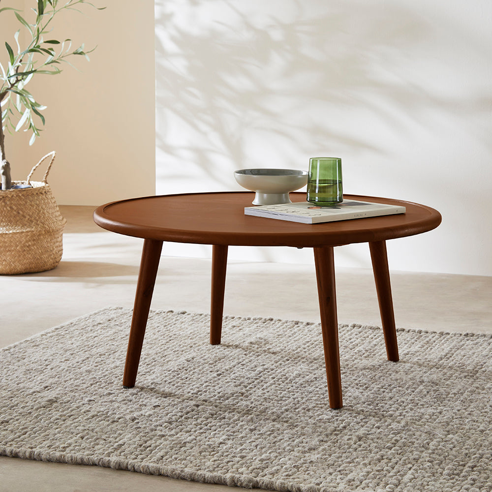 Scandinavian Walnut Round Coffee Table Fishe and Lilly