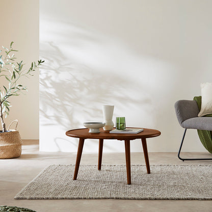 Scandinavian Walnut Round Coffee Table Fishe and Lilly