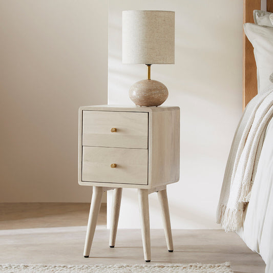 Scandinavian White Oak Logan Narrow Bedside Table Fishe and Lilly