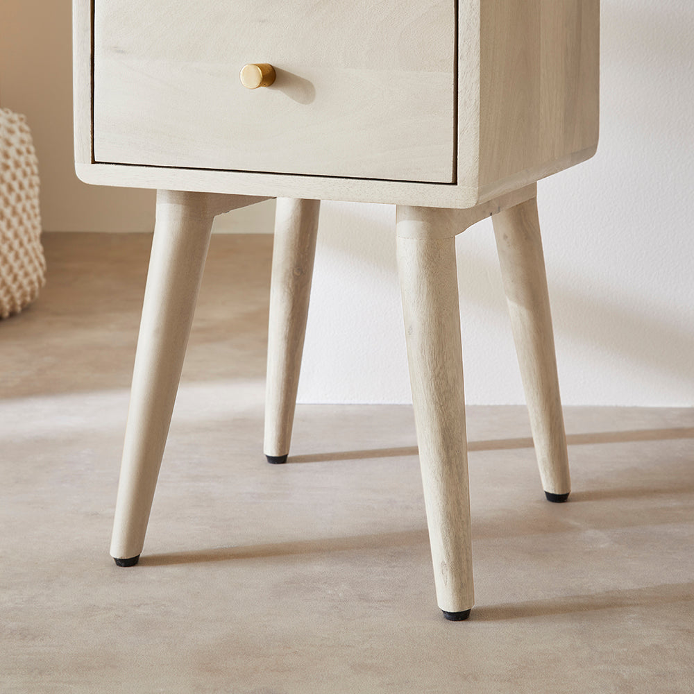Scandinavian White Oak Logan Narrow Bedside Table Fishe and Lilly